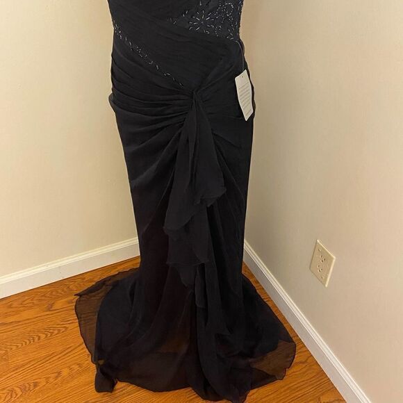 NEW Tadashi Shoji Navy Silk Beaded Maxi Formal Dress Size 8 - Picture 6 of 9